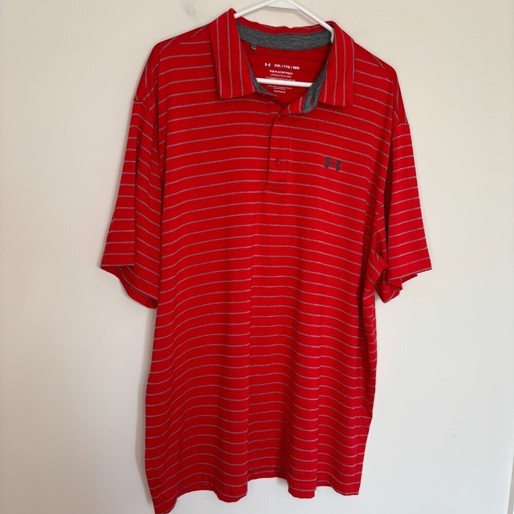 UNDER ARMOUR The Playoff Polo Mens XXL Red Gray Stripes Short Sleeve Collar